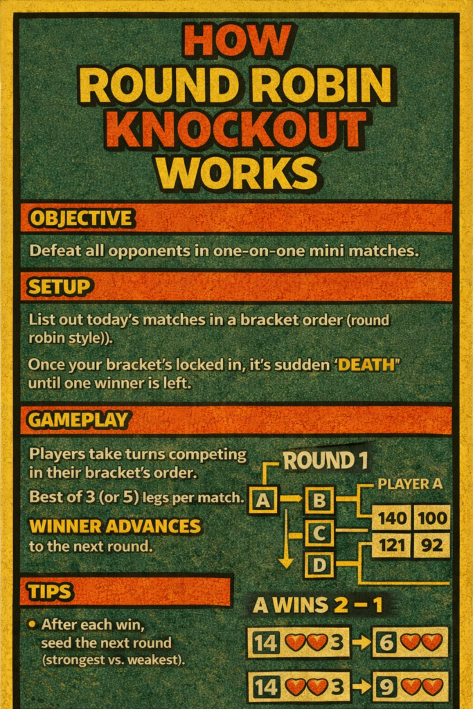 How round robin darts games works - an infographic explaining the game in simple terms